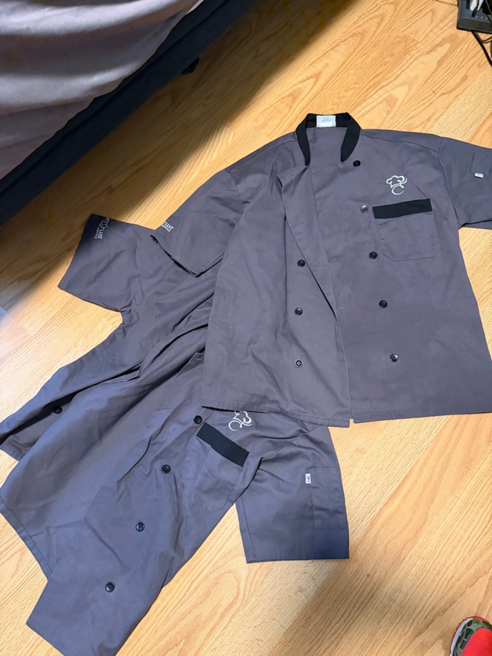 Chef Coat Jacket with Embroidered Logo - Charcoal Gray..lot of 2. Never worn